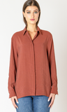 Black Tape Back Button Blouse Terracotta
