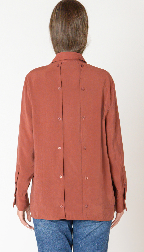 Black Tape Back Button Blouse Terracotta