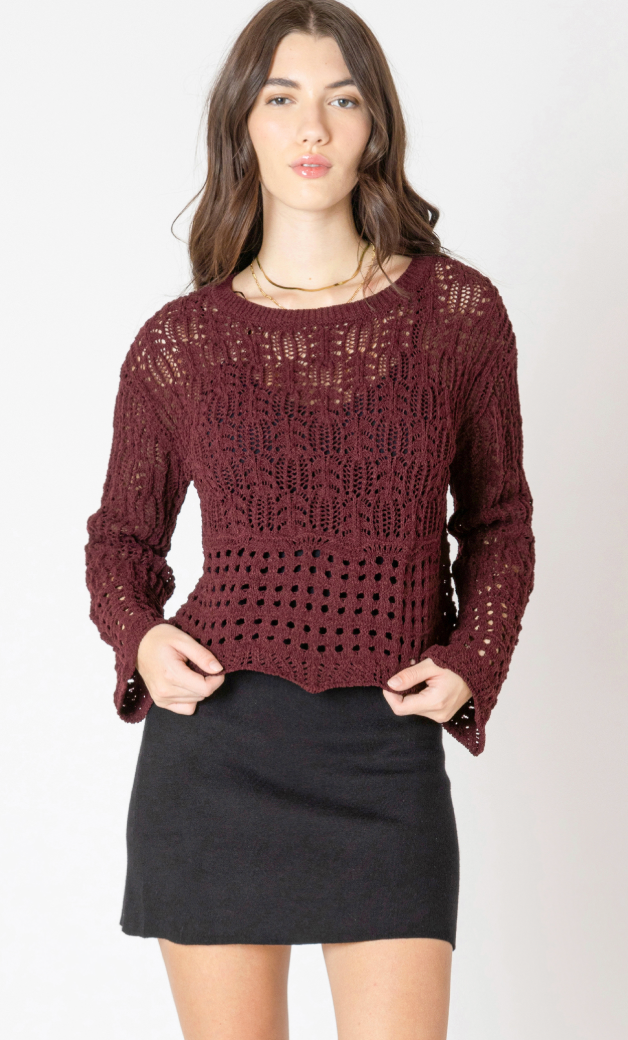 Dex Wavy Hem Pullover Wine