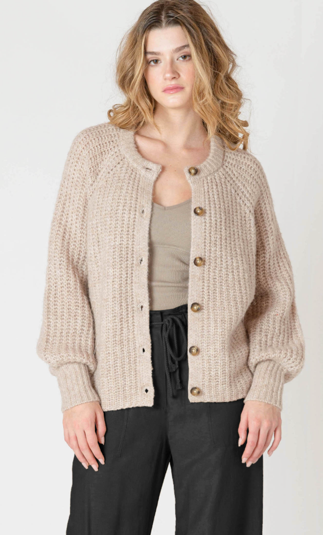 Dex Textured Button Cardigan Soft Oat
