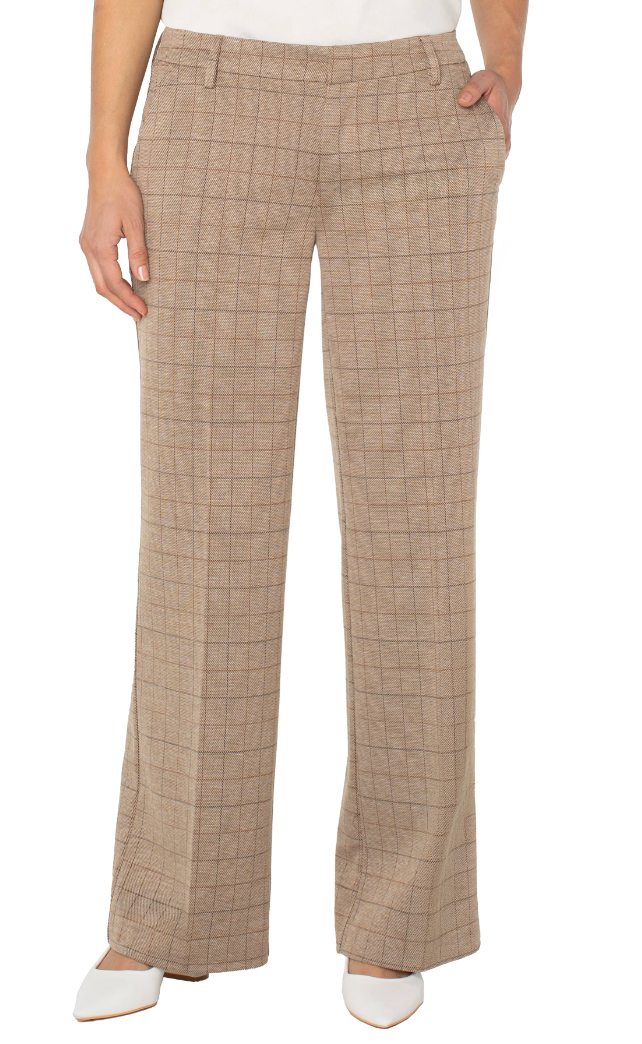 Liverpool Kelsey Wide Leg Trouser Khaki Grid
