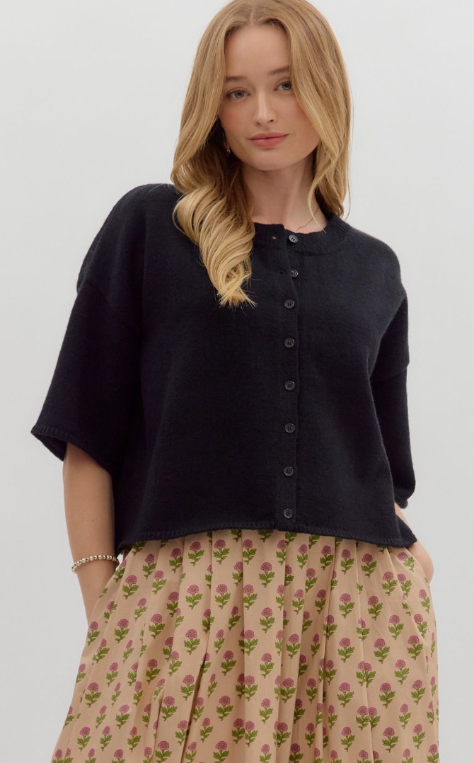 Entro Short Sleeve Cardigan Black