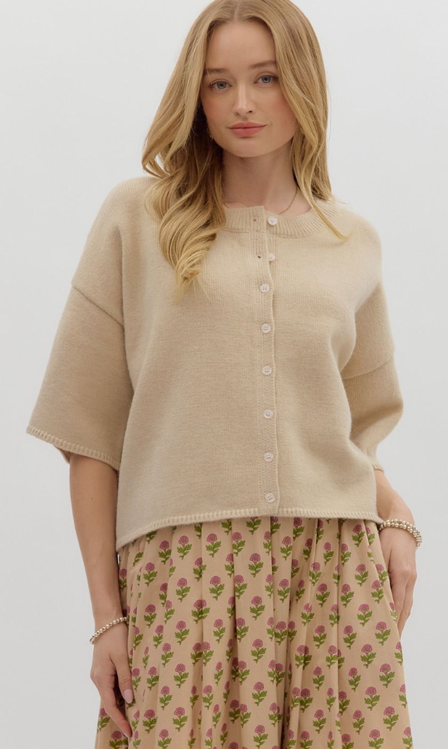 Entro Short Sleeve Cardigan Ecru