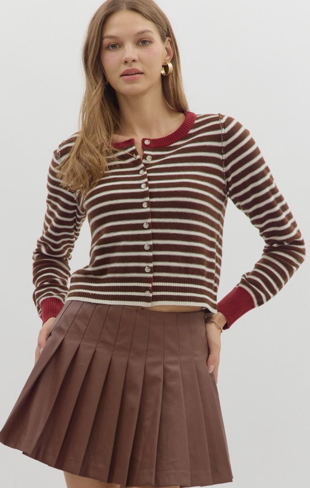 Entro Stripe Cardigan Brown