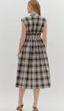 Entro Plaid V Neck Midi Dress Black
