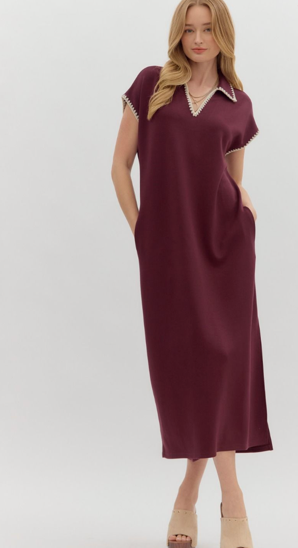 Entro Knit Collar Dress Plum