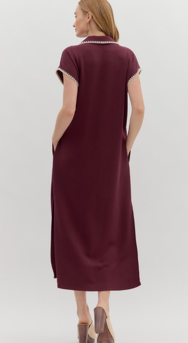 Entro Knit Collar Dress Plum