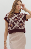 Entro Floral Design Knit Sweater Vest Wine