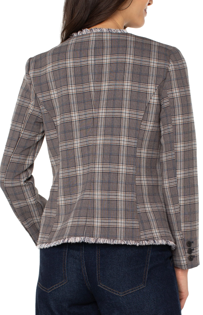 Liverpool Fitted Blazer With Fray Brown Navy Glen Check