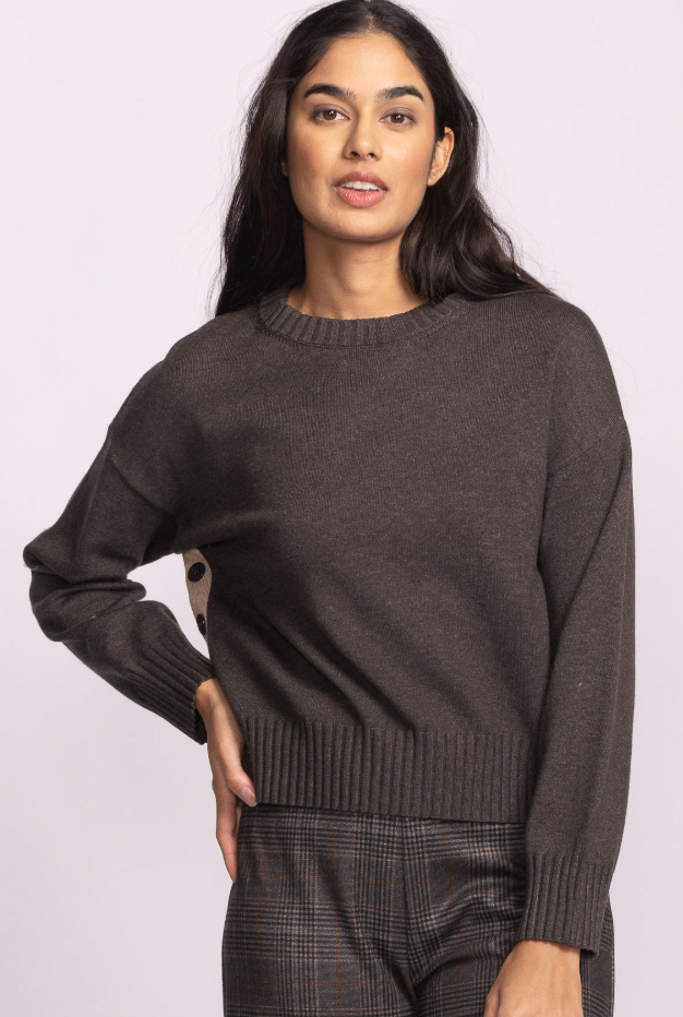 Pink Martini Grigio Pullover With Side Buttons Dark Grey