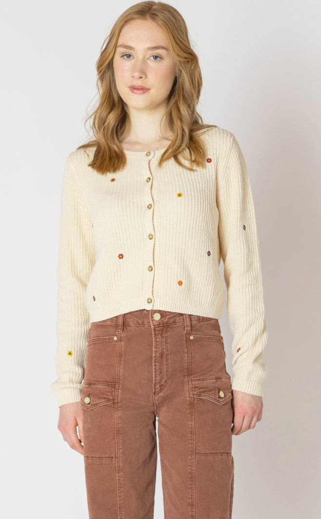 Dex Embroidered Cardigan Floral Cream