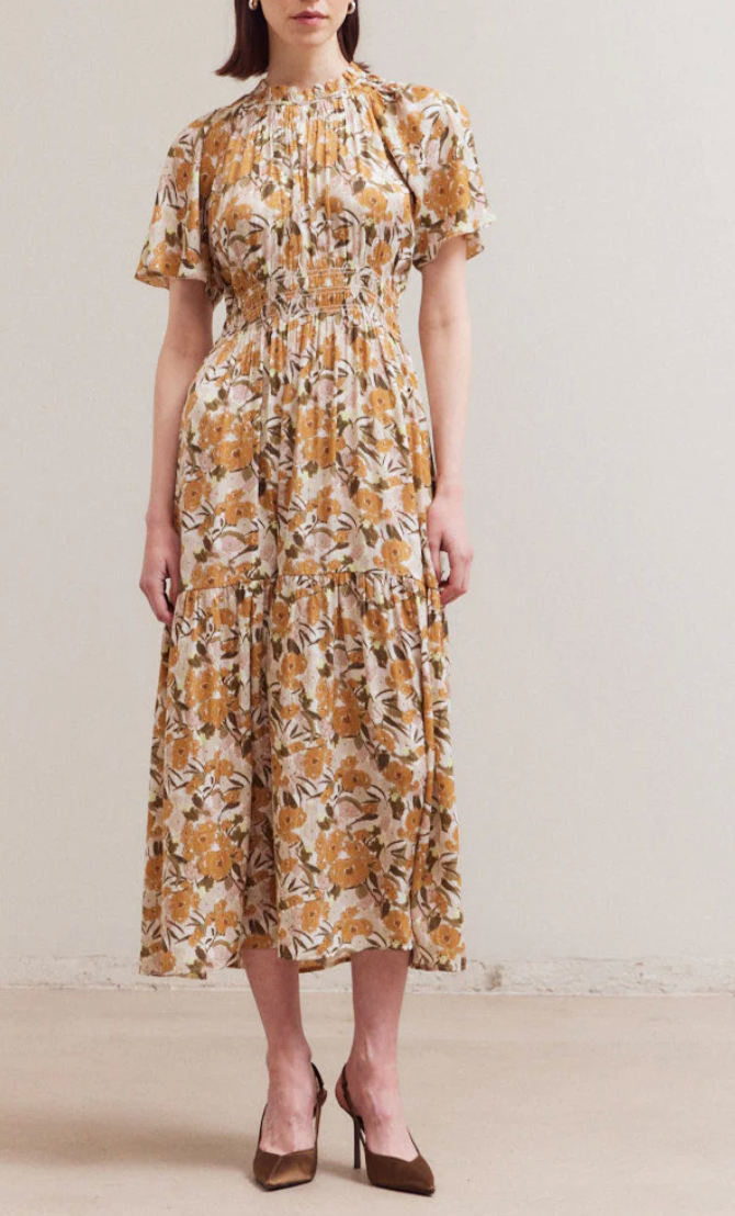 Grade & Gather Dottie Print Dress In Marigold