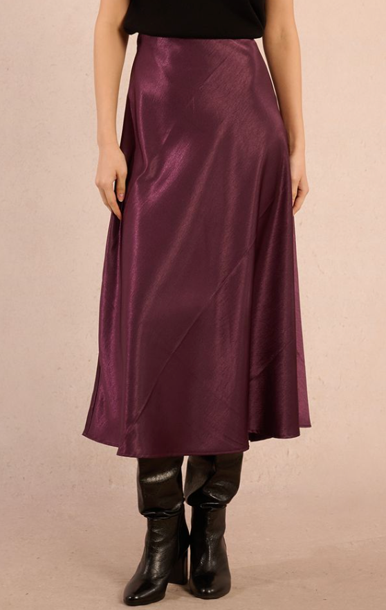 Molly Bracken Pearl Satin Skirt Dark Plum