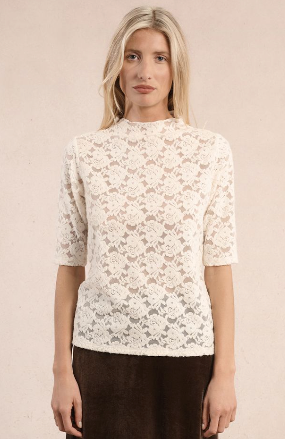 Molly Bracken Lane Lace Tee Ecru