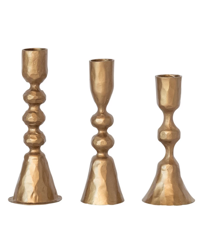Creative Co Op Set Of Three Foraged Taper Holders Brass