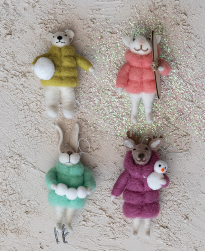 Creative Co Op Playing In The Snow Animal Ornaments