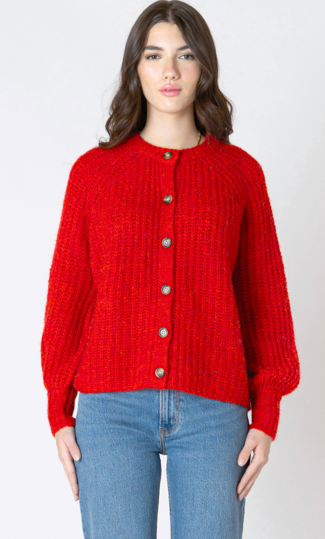 Dex Textured Button Cardigan Candy Red