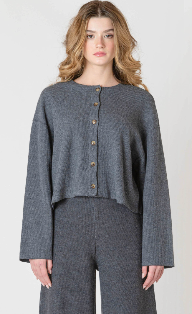 Room 34 Ribbed Cardigan Charcoal Heather
