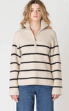 Room 34 Half Zip Stripe Sweater Oat & Black