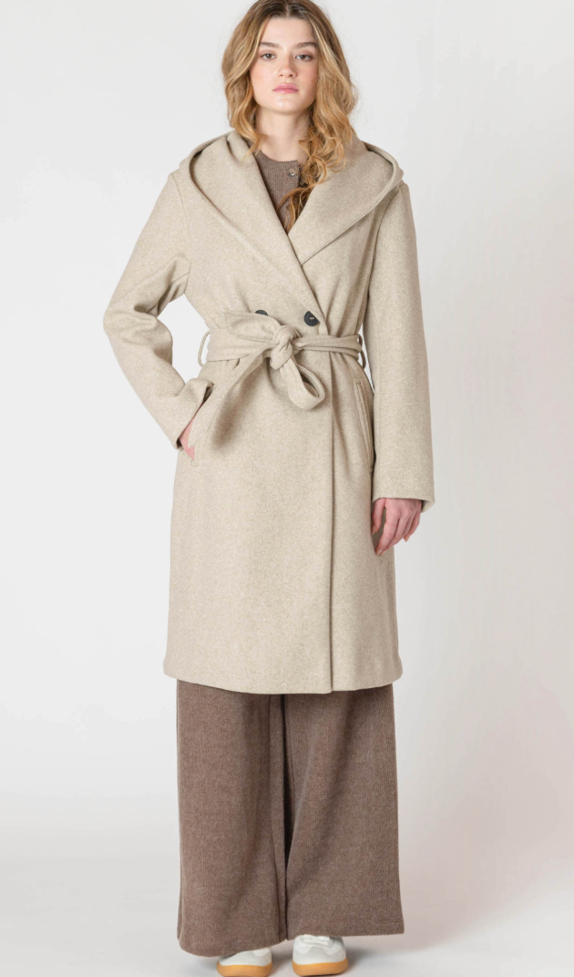Room 34 Belted Hooded Cardigan Stone