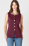 Black Tape Button Detail Vest Burgundy
