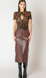 Black Tape Faux Leather Midi Skirt Bordeaux
