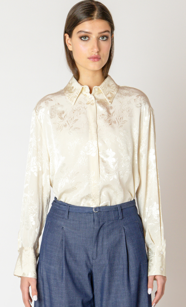 Black Tape Floral Blouse Ecru