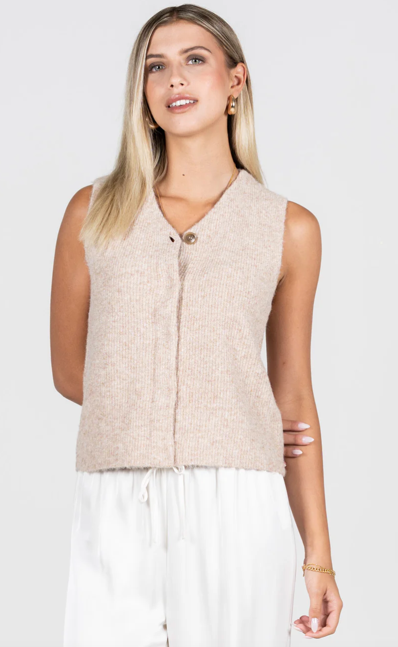 Cest Moi Hidden Button Knit Vest Heather Brown