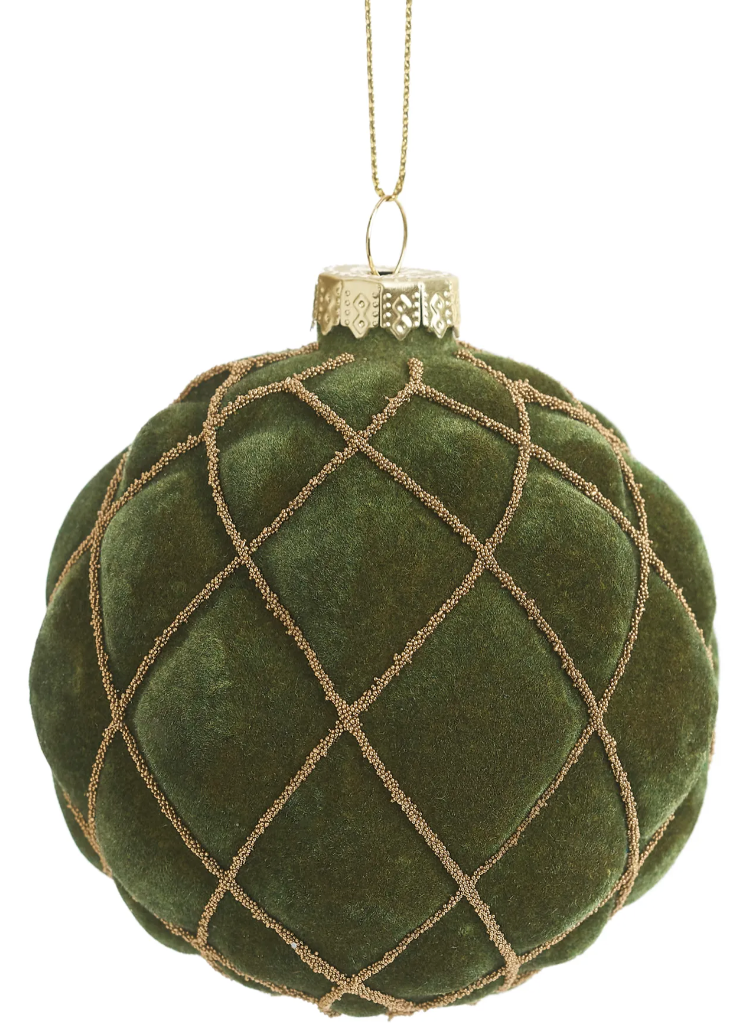 ADV Velvet Ball Ornament In Olive Green
