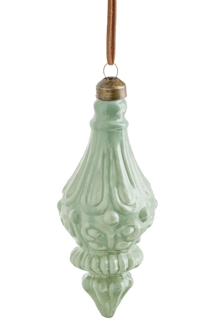 ADV Glass Drop Ornament Tear Shape Mint Green