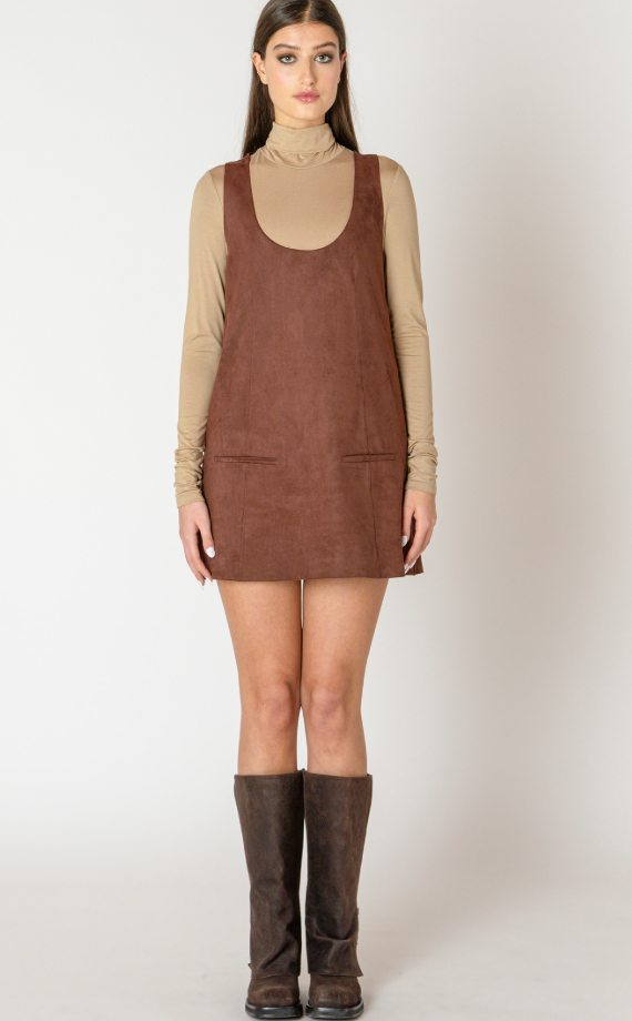 Black Tape Faux Suede Mini Dress Chocolate
