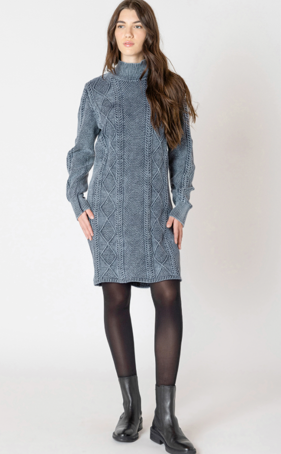Dex Mock Neck Sweater Dress Washed Indigo