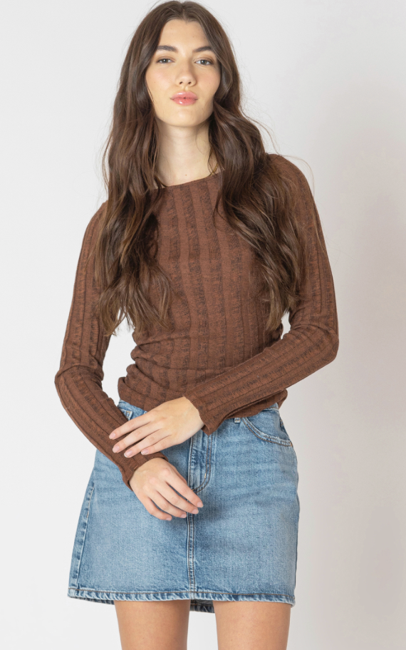Dex Ribbed LS Top Brown Melange