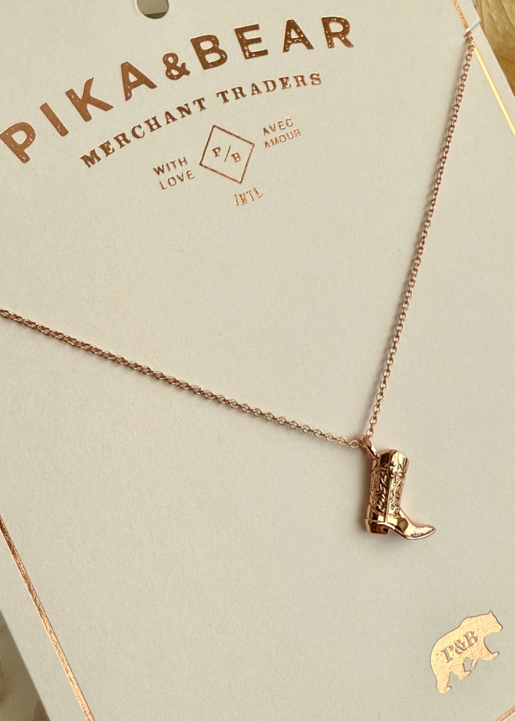 Pika & Bear Dolly Cow Boy Boot Necklace Rose Gold