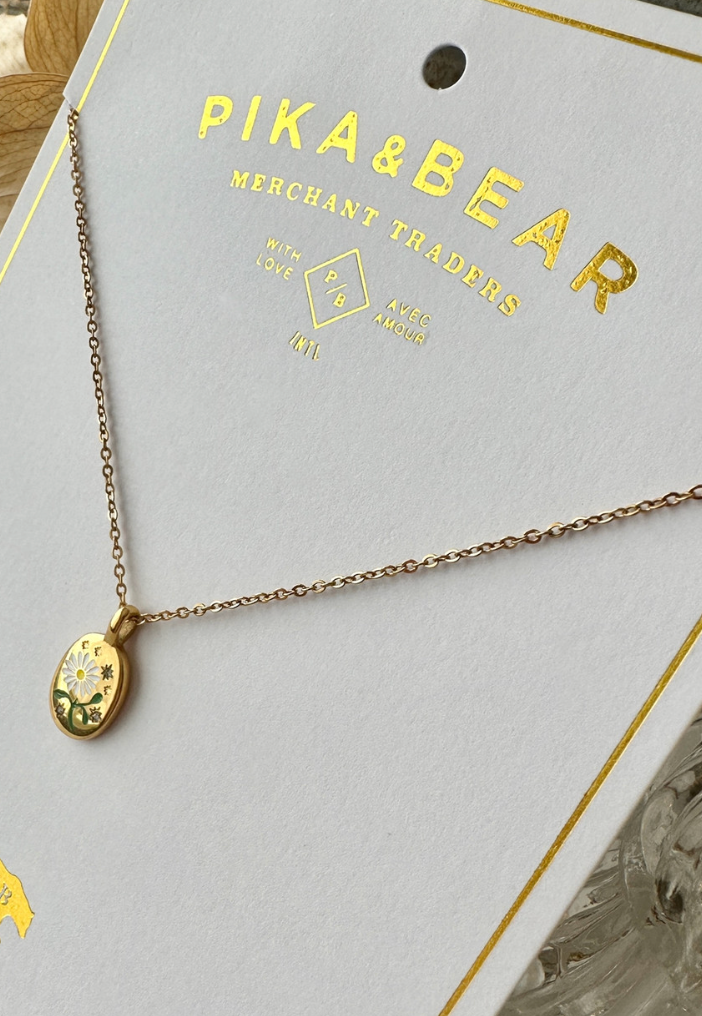 Pika & Bear Bellis Daisy Charm Necklace Gold