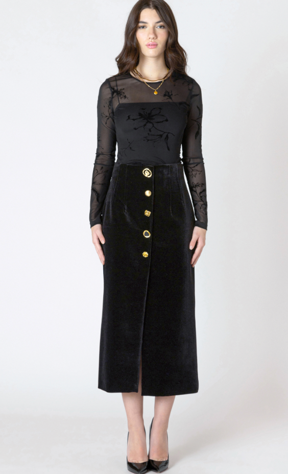 Dex Button Velvet Skirt Black