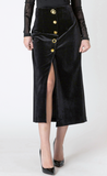 Dex Button Velvet Skirt Black