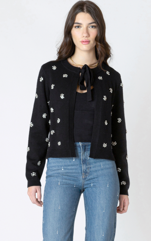 Dex Embellished Tie Front Cardigan Black