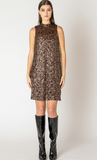 Black Tape Mock Neck Sequin Mini Dress Bronzed