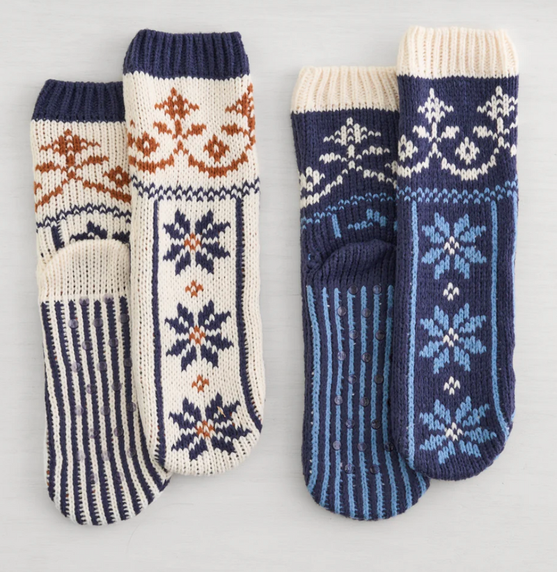 Lemon 2pk Snowfall Slipper Socks Navy