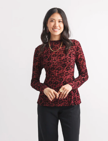 Papillon Floral Burnout Top Burgundy