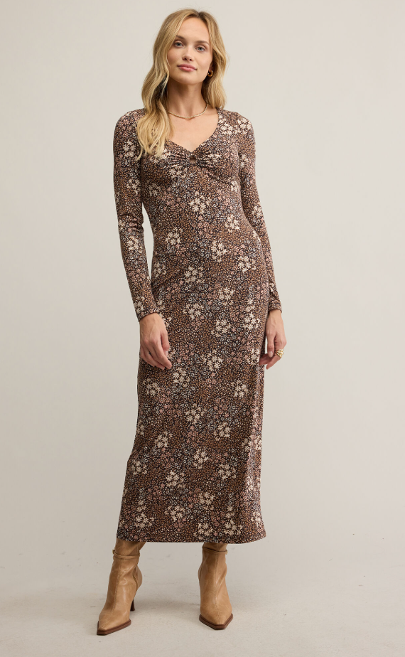 Z Supply Exhale Sable Floral Midi Dress Black