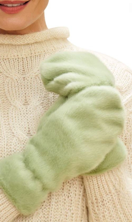 Powder Fluffy Teddy Mittens Sage