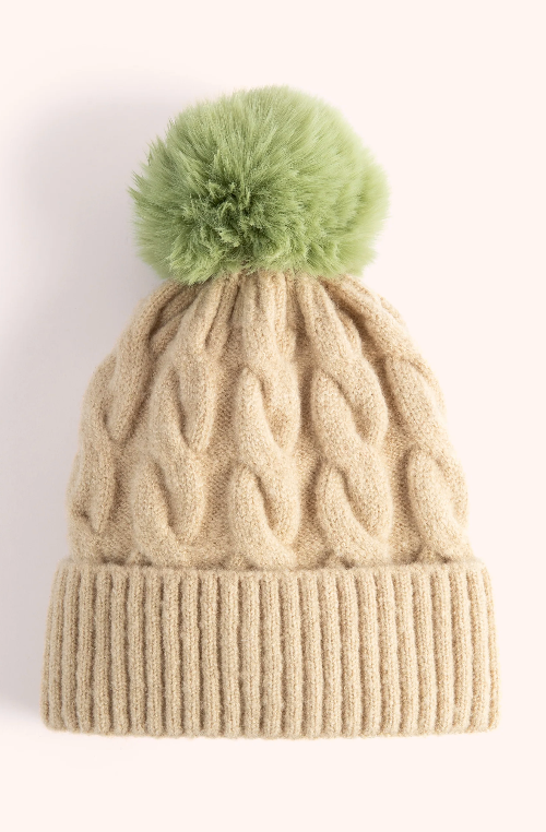 Powder Elise Bobble Hat Cream & Sage