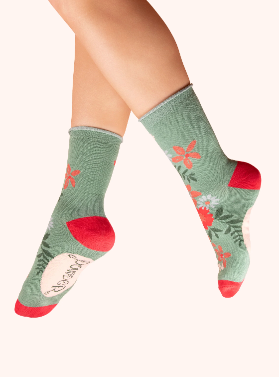 Powder Womens Socks Floral Spray Olive