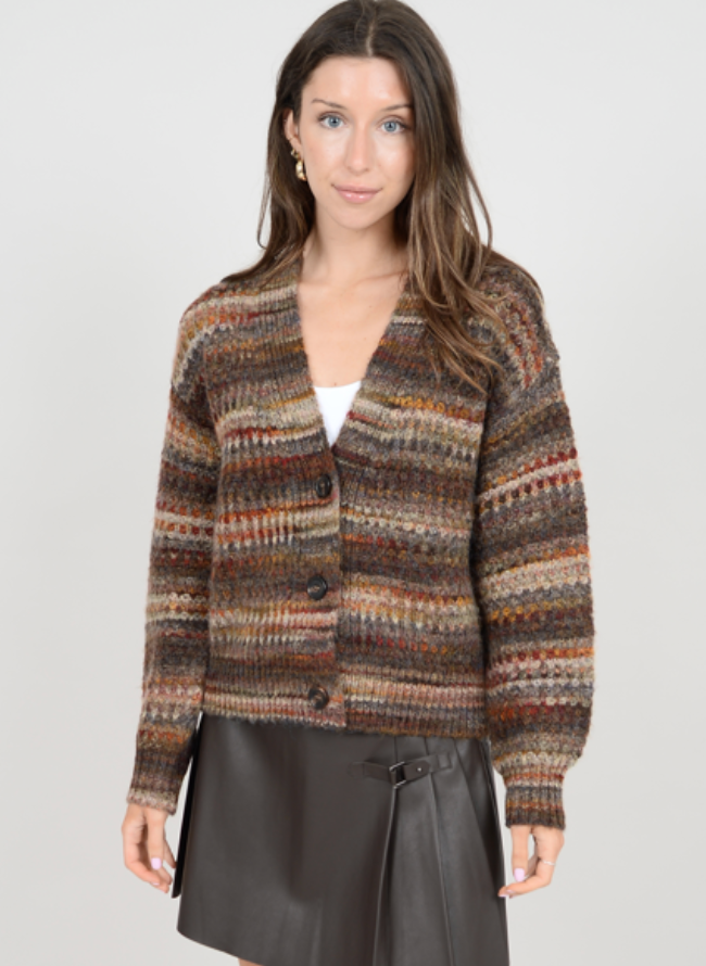 RD Style Coco Stripe Cardigan Brown Mix