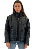 RD Style Faux Leather Puffer Jacket Black