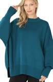 ZENANA Joyce Rib Oversized Pullover Teal
