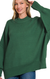 ZENANA Joyce Rib Oversized Pullover Dark Green