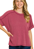 ZENANA Obie Oversized Rib Tee Burgundy